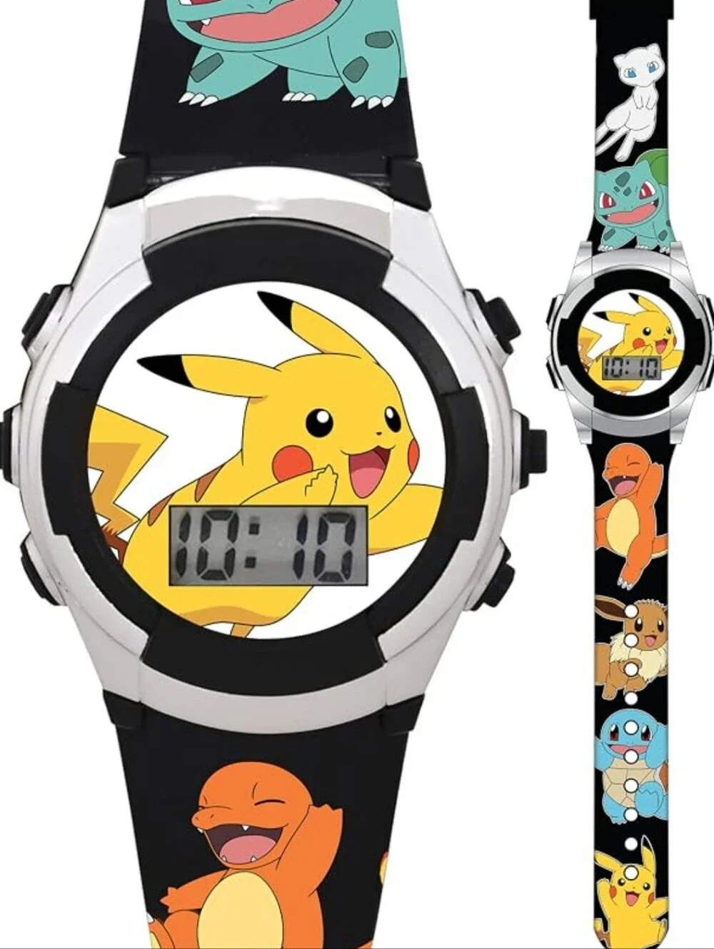 Kids Digital LCD Watch – Black with Pikachu, Charmander & Bulbasaur